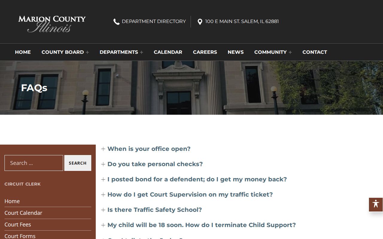 Marion County Circuit Clerk frequently asked questions webpage
